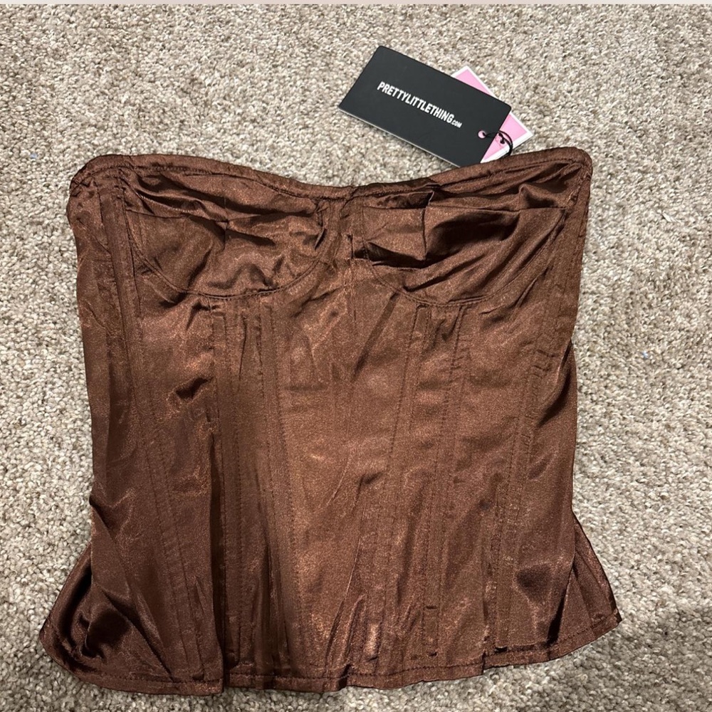 PrettyLittleThing Chocolate Satin Top